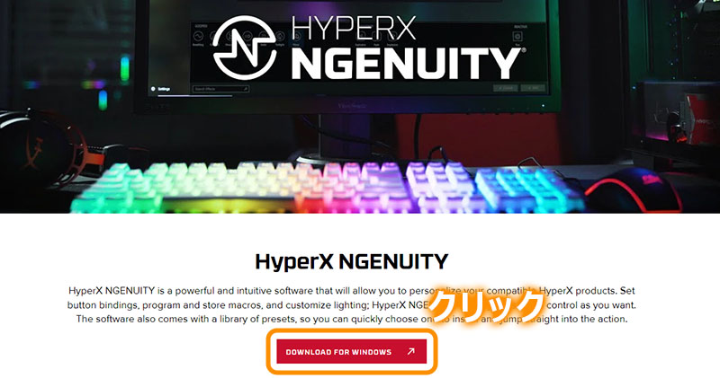 NGENUITYのホームページは英語表記だがボタンの位置は解りやすい
