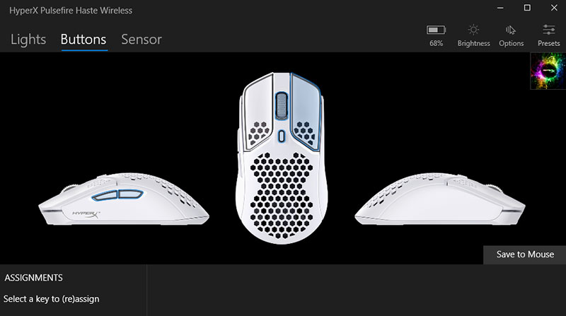 ボタンメニューはマウスの画像が表示され直感的に操作可能