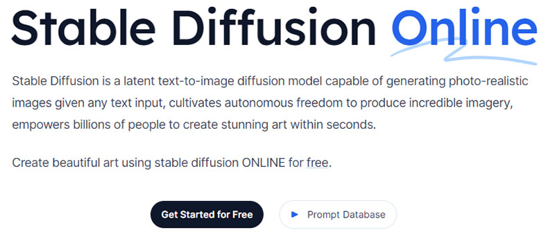 Stable Diffusion Onlineのトップページ 文字だけが並んでいる