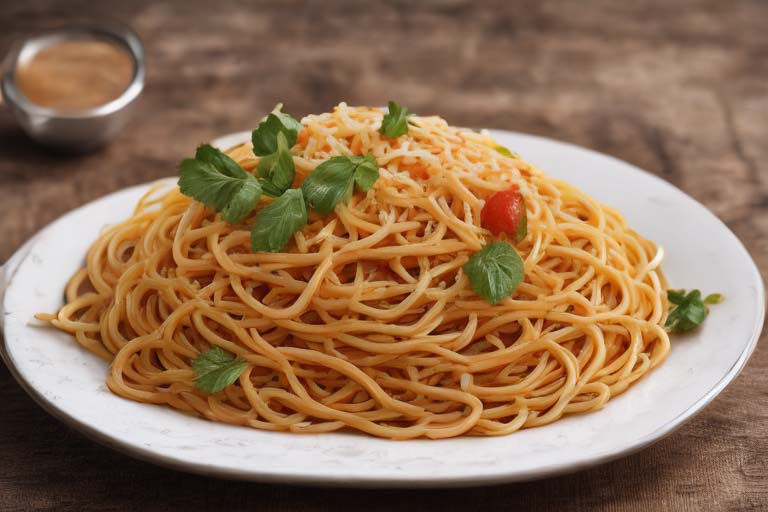 お皿に乗った美味しそうなスパゲティのAIイラスト