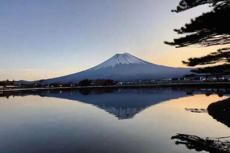 湖に反射した富士山のAI写真