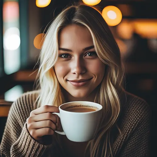 カフェでコーヒーを飲む女性のAI写真