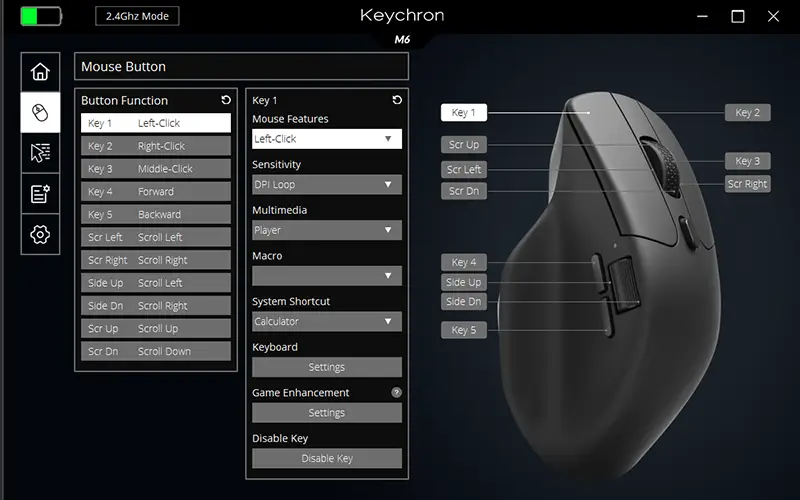 Keychron Engineの画像 Mouse Button画面を表示している