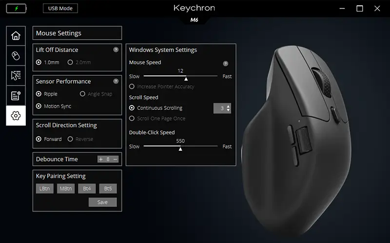 Keychron Engineの画像 Mouse Settings画面を表示している