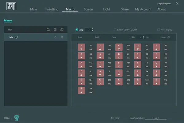 Epomaker DriverのMacro画面の画像
レコーディングした操作が羅列されている