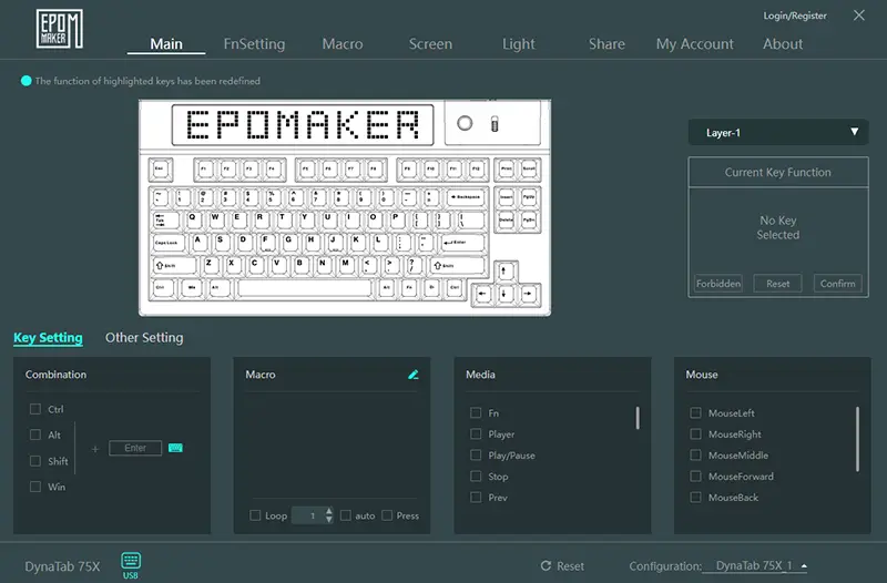 Epomaker Driverの画像 Main画面でキーマップ変更可能