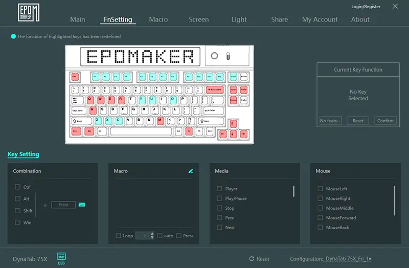 Epomaker Driverの画像 Fnレイヤーのキーマップを変更している画像