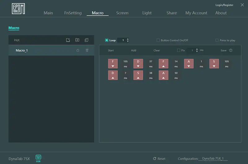 Epomaker Driverの画像 マクロの設定画面