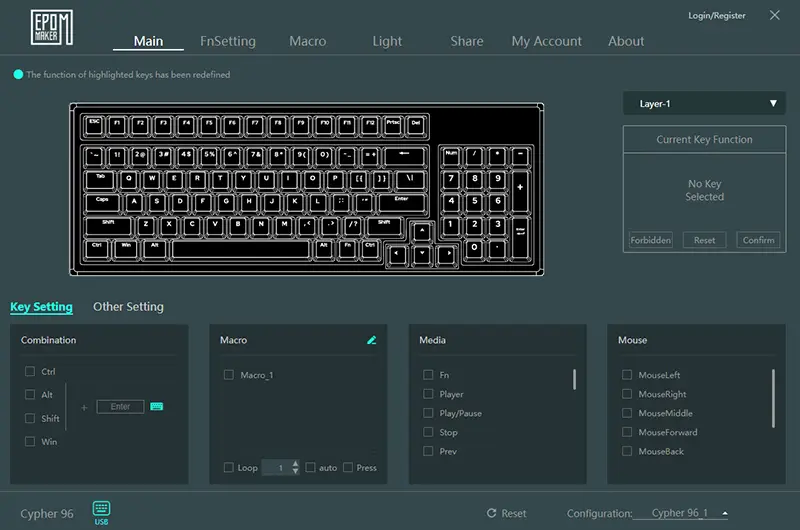 EPOMAKER Cypher 96ソフトウェアの画像 キーマップ変更画面