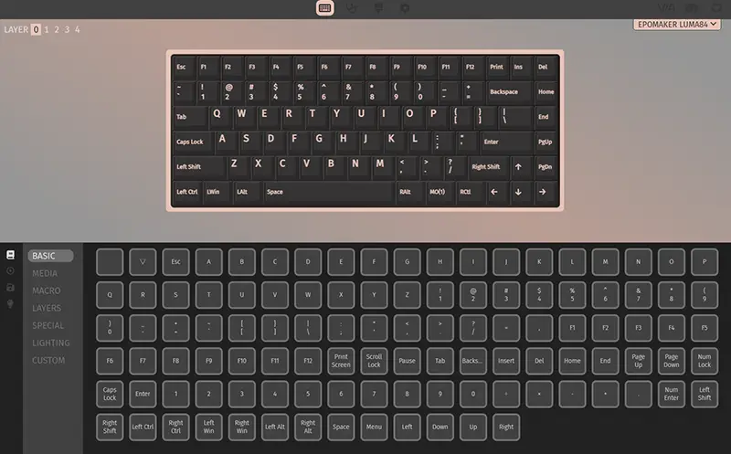 Epomaker Lima84をVIAに接続している画像