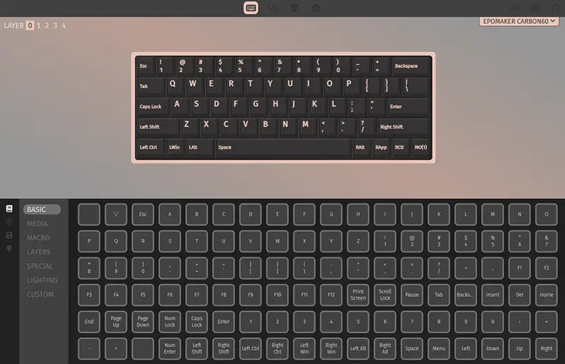 Epomaker Carbon60をVIAに接続した画像