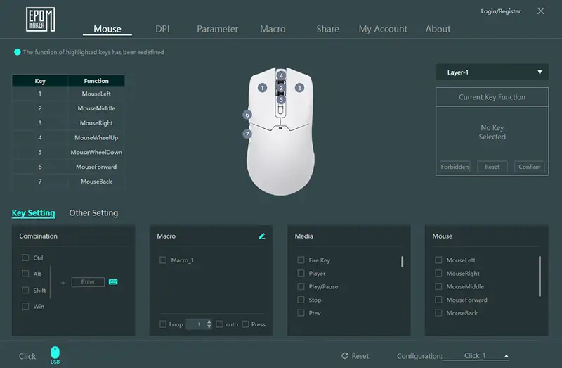 Epomaker DriverにClick Mouseを接続している状態